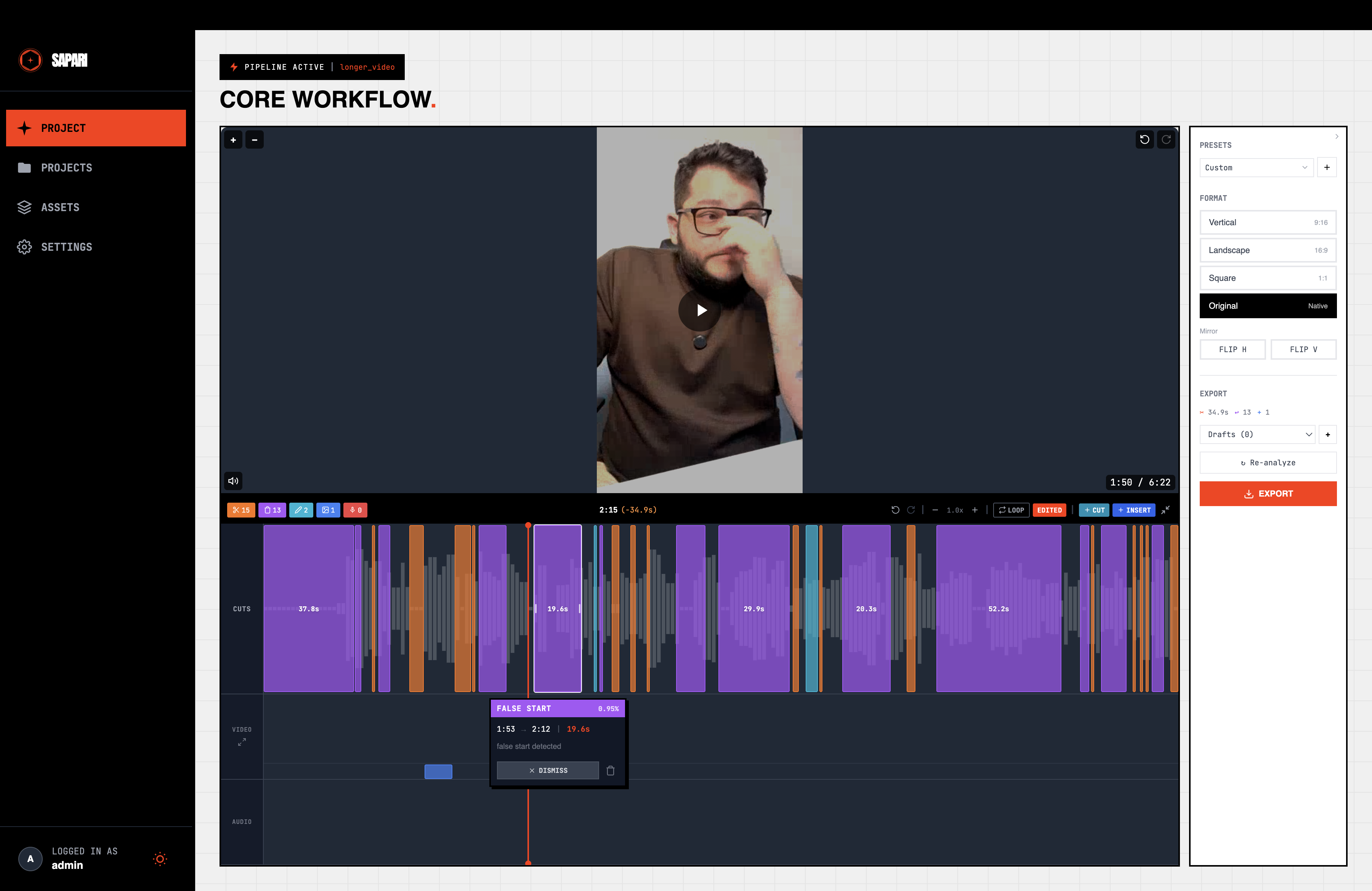 Expanded timeline with two tracks and edit popover
