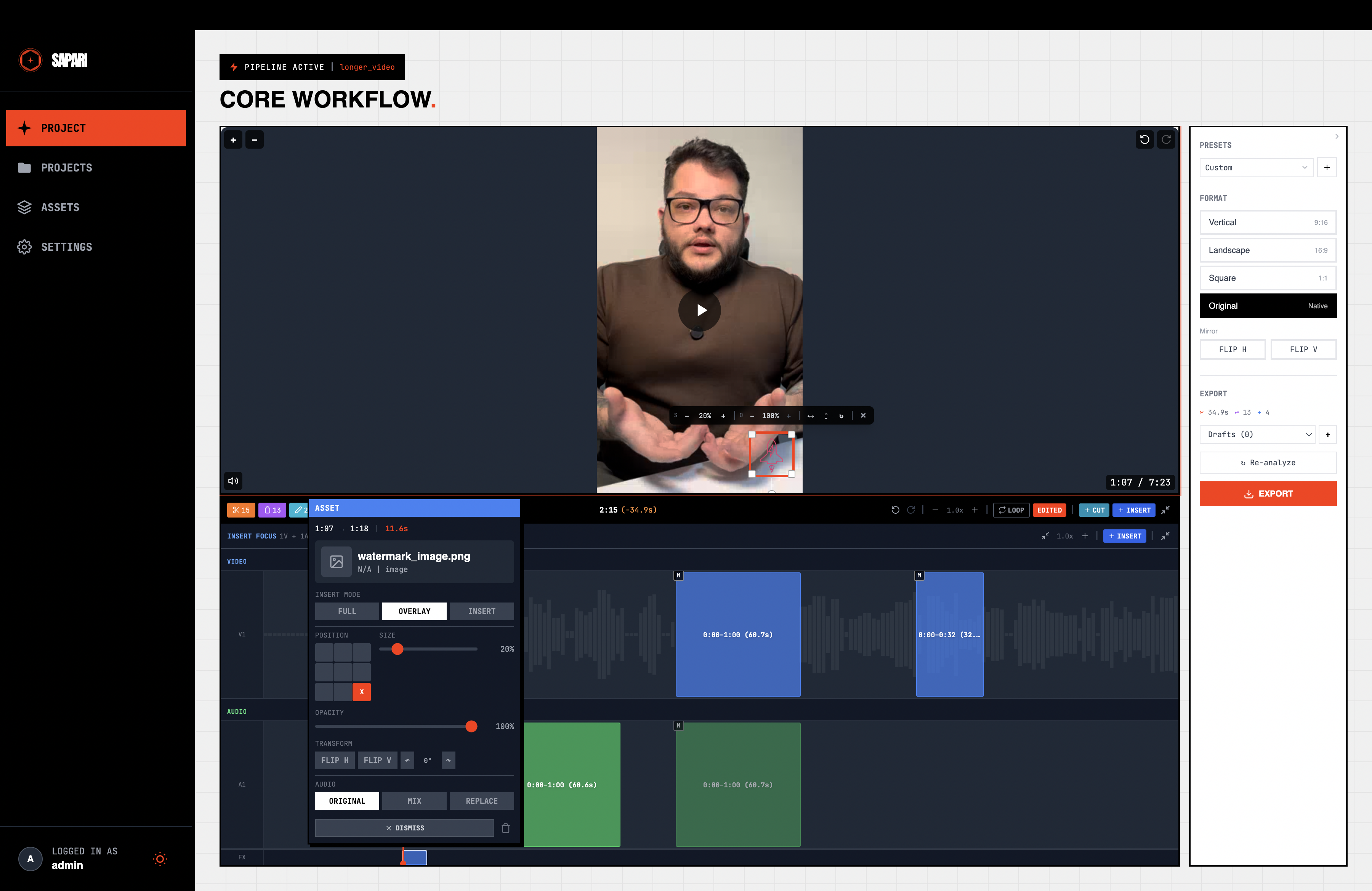 Selected overlay with resize handles and floating toolbar